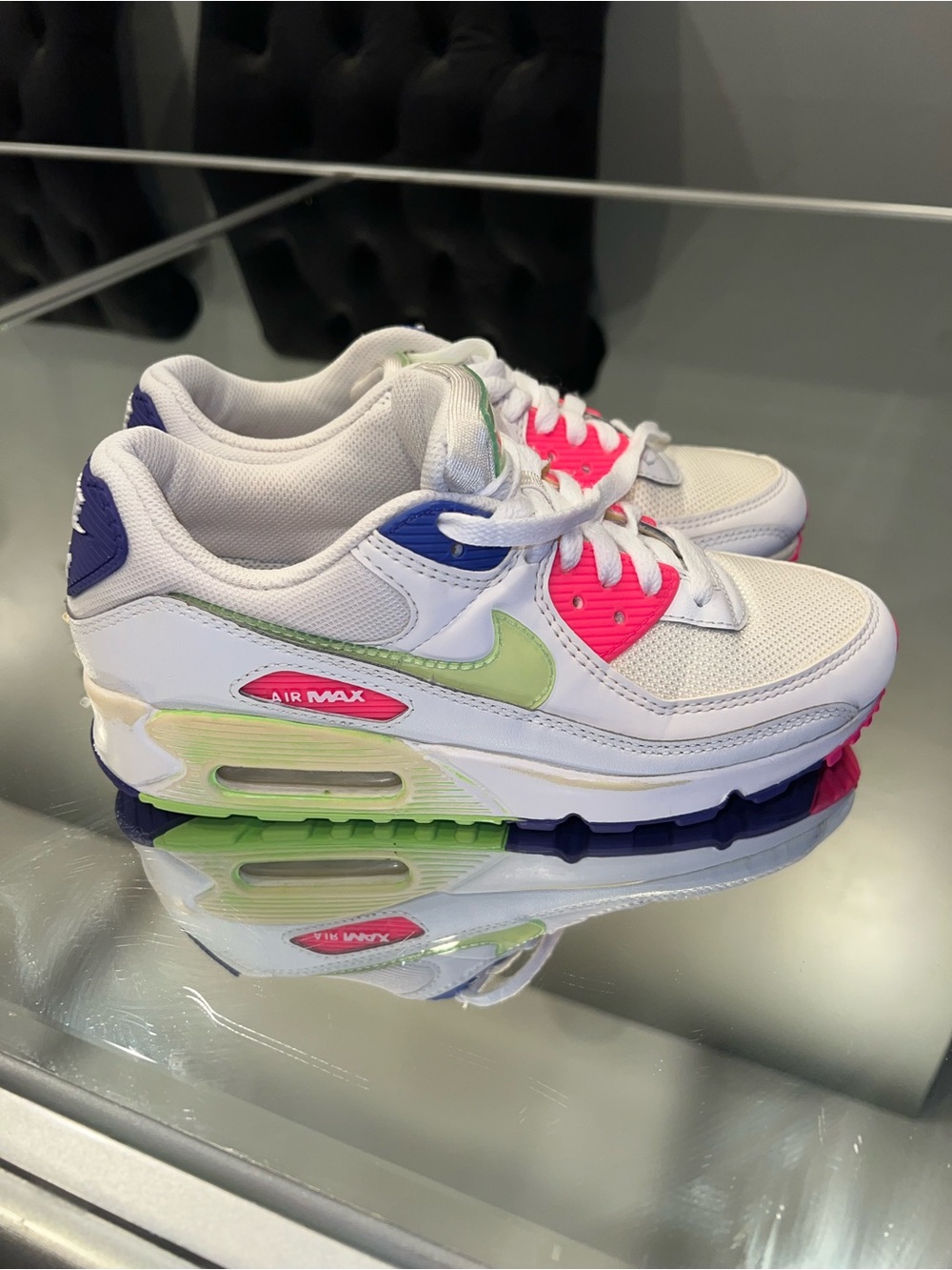 Nike Women’s White Pink & Volt Air Max Retro Sneaker - Picture 2 of 3